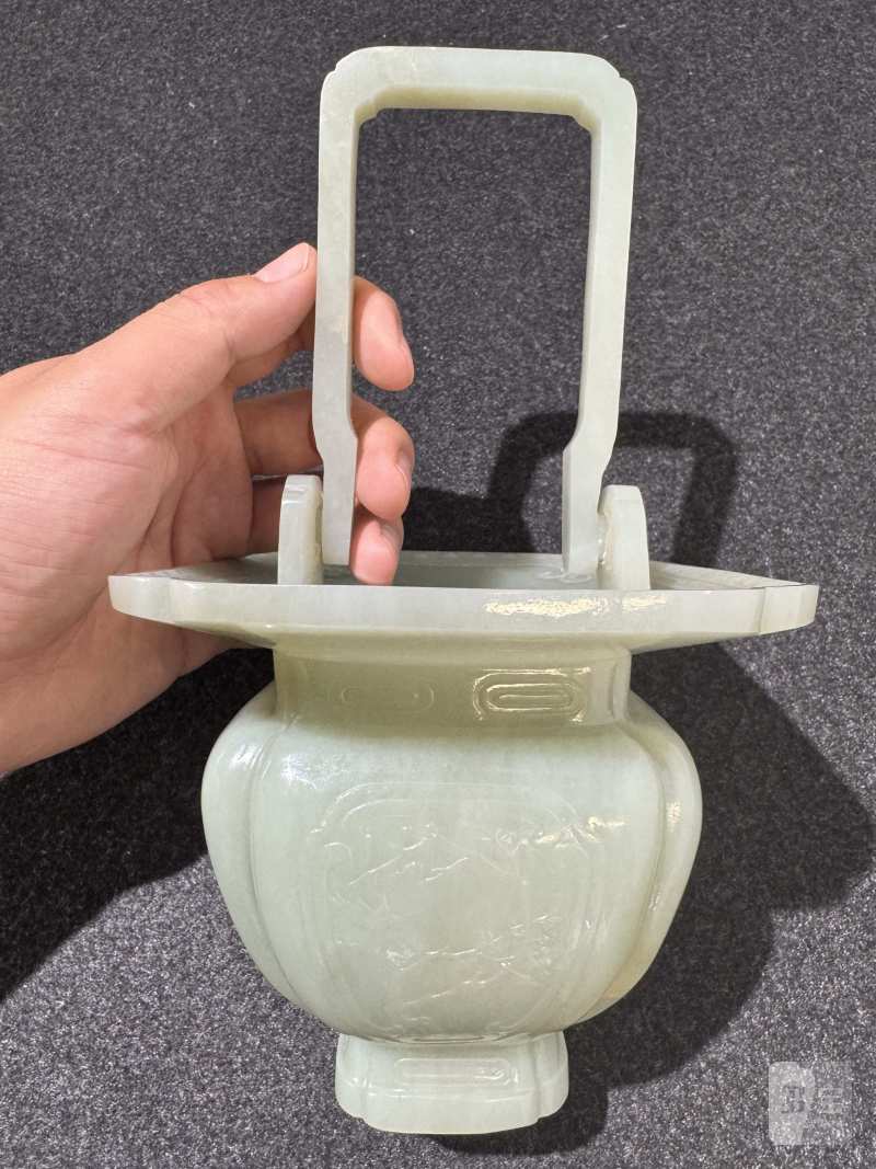 清 青白玉花篮 - 图5
